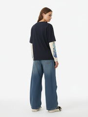 Gradient Letter Print Patchwork Faux Two-Piece Long-Sleeved T-Shirt 
