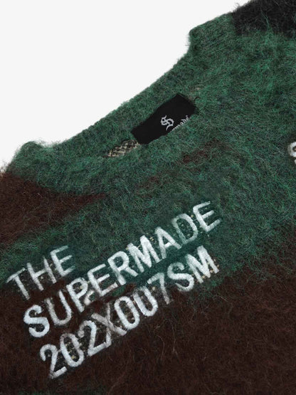 Embroidered Camouflage Shaggy Knitted Sweater 