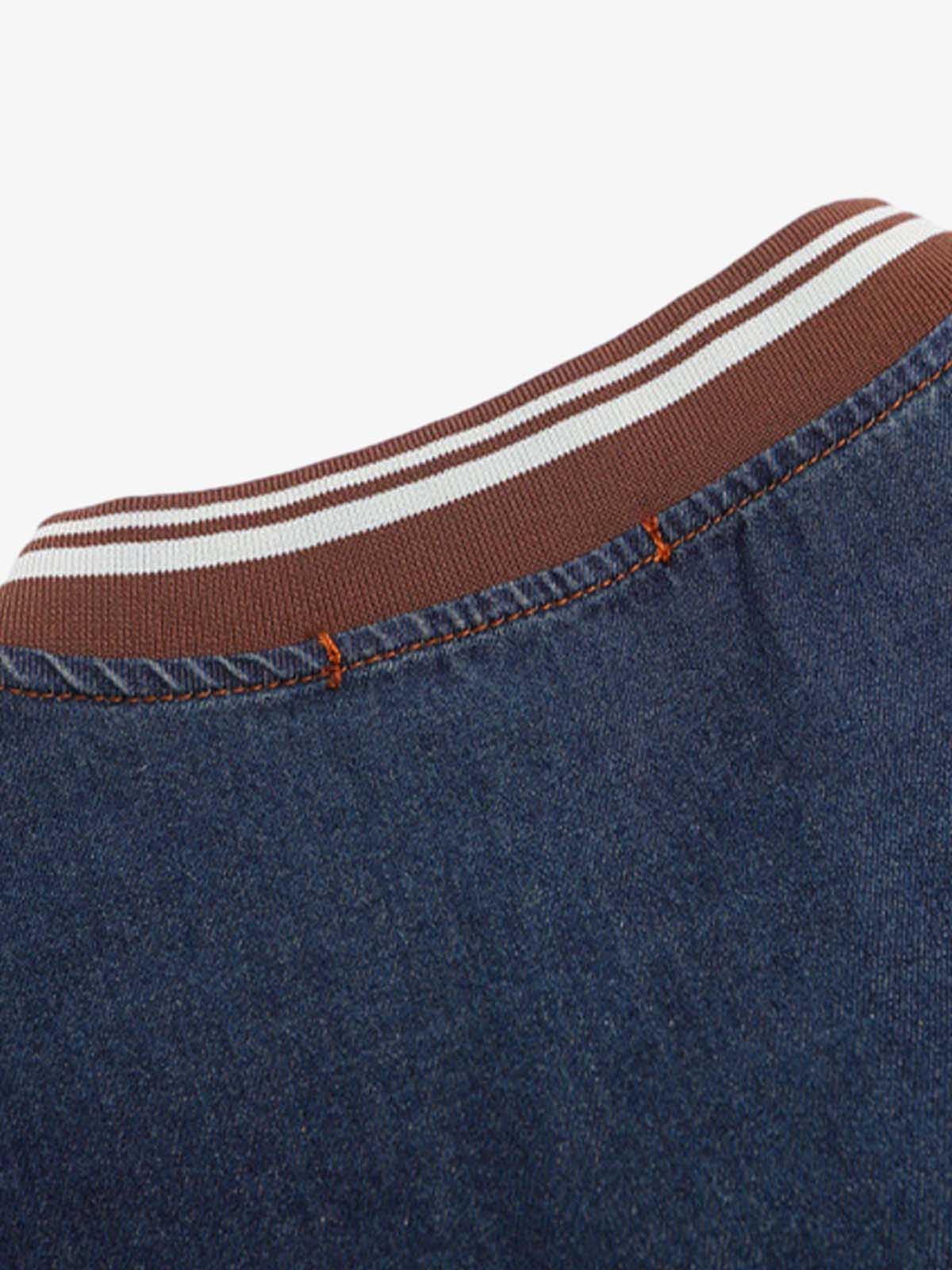 Denim Vintage Washed Distressed Gradient Embroidery T-Shirt 