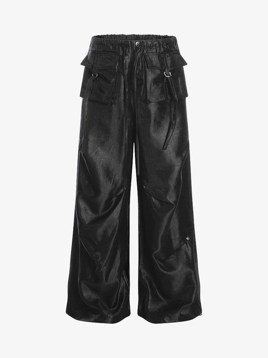 High Street Rivet Pleated Workwear Multi-pocket Casual Pants 
