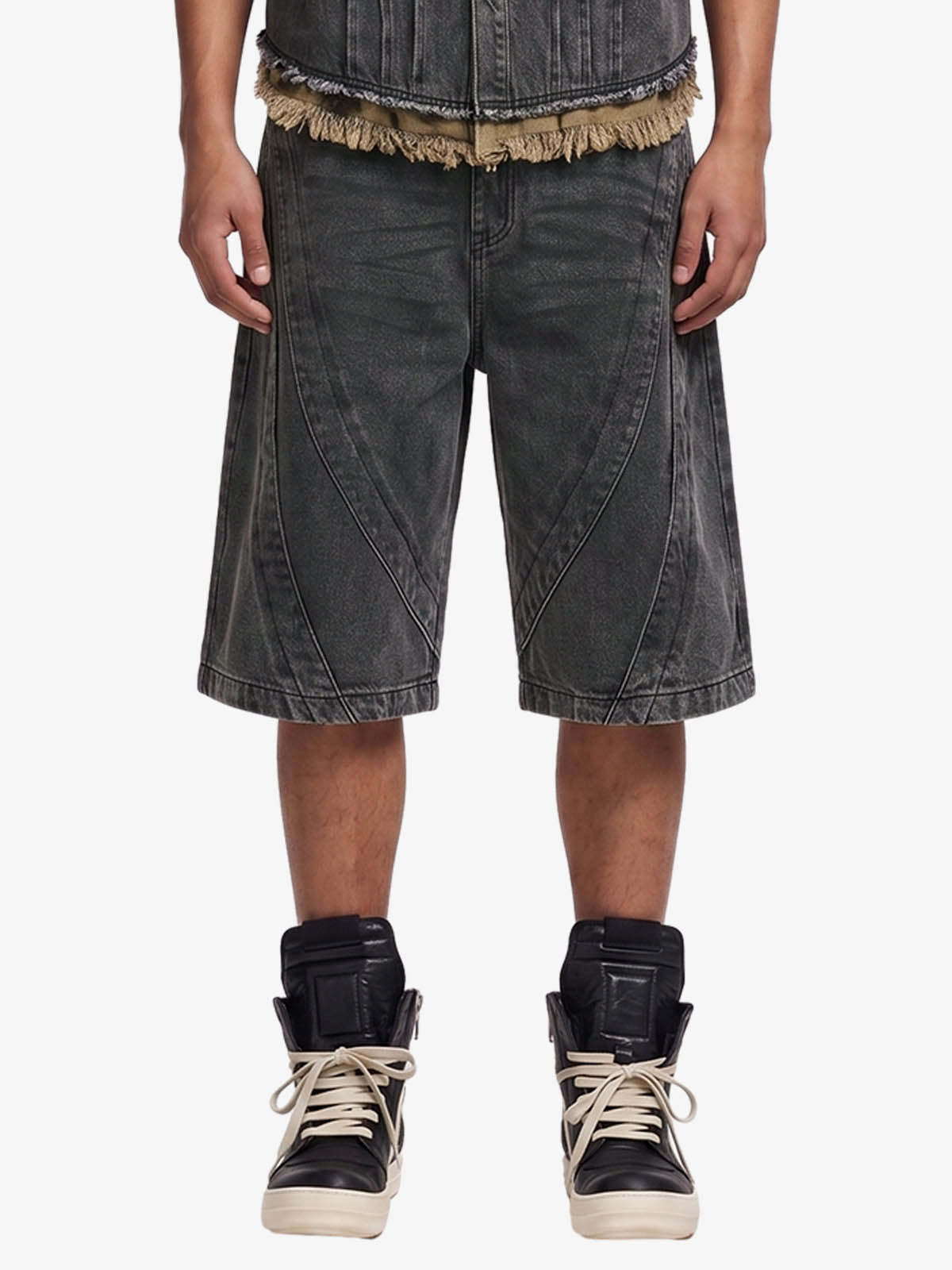 Camo-Trimmed Pleated Denim Utility Set 
