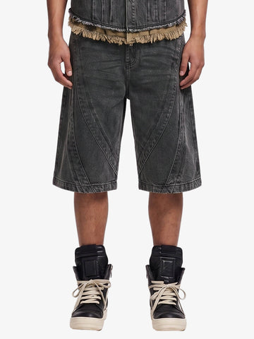 Camo-Trimmed Pleated Denim Utility Set 