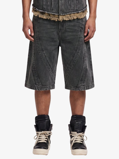 Camo-Trimmed Pleated Denim Utility Set 