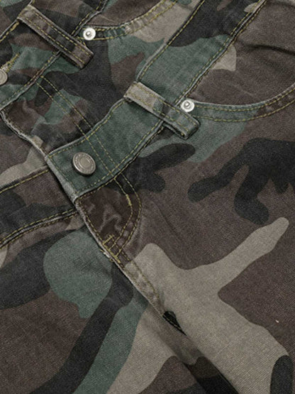 Retro Double Waist Camouflage Barrel Pants 