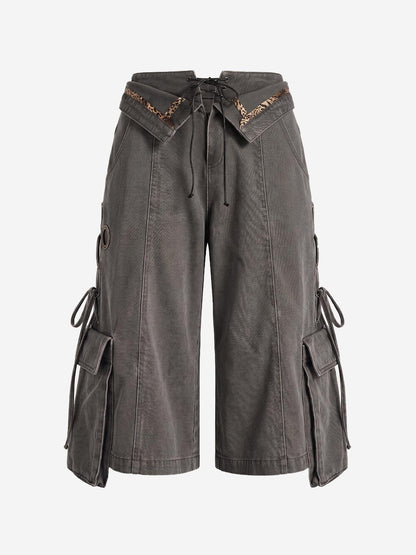 Turned-Waist Utility Wide-Leg Jeans