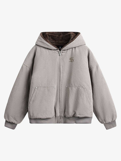 Thesupermade Fur Hooded Zip Up Quilted Jacket - 2510 