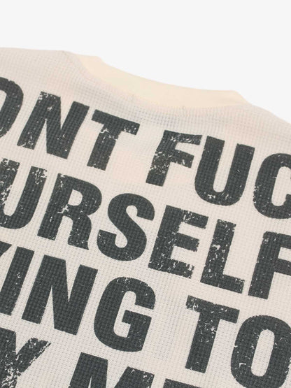 Waffle Knit Graphic Print Crewneck Sweatshirt - 2496 