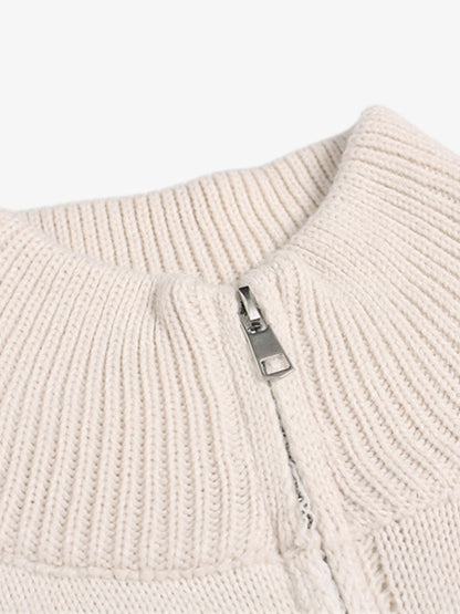 Heavy Cut Turtleneck Cardigan Zipper Sweater 