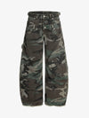 Retro Double Waist Camouflage Barrel Pants 