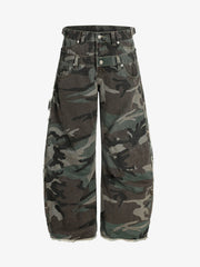 Retro Double Waist Camouflage Barrel Pants - 2555 
