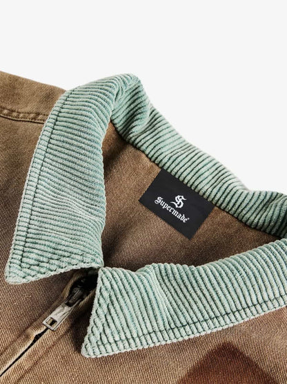 Punk Retro Collage Print Distressed Heavy Jacket 