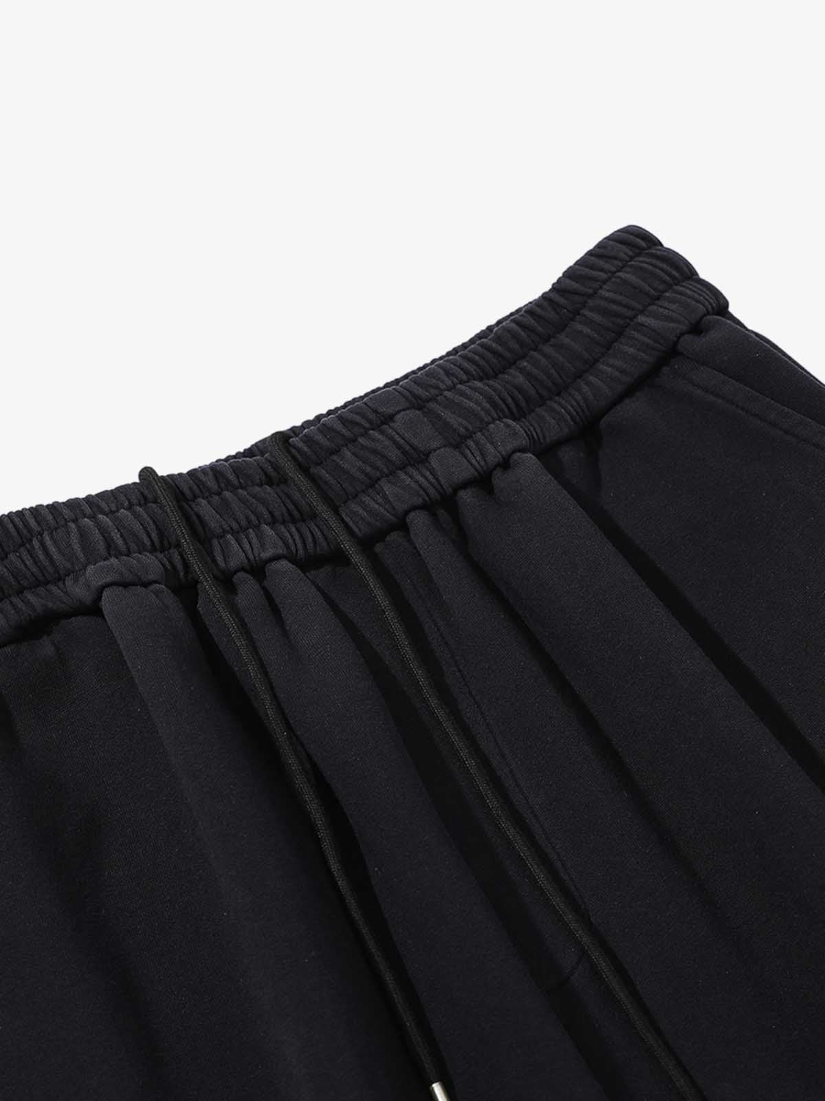 French Terry Distressed Gradient Drawstring Wide Leg Pants 