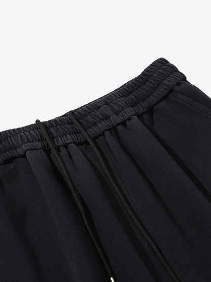 French Terry Distressed Gradient Drawstring Wide Leg Pants 
