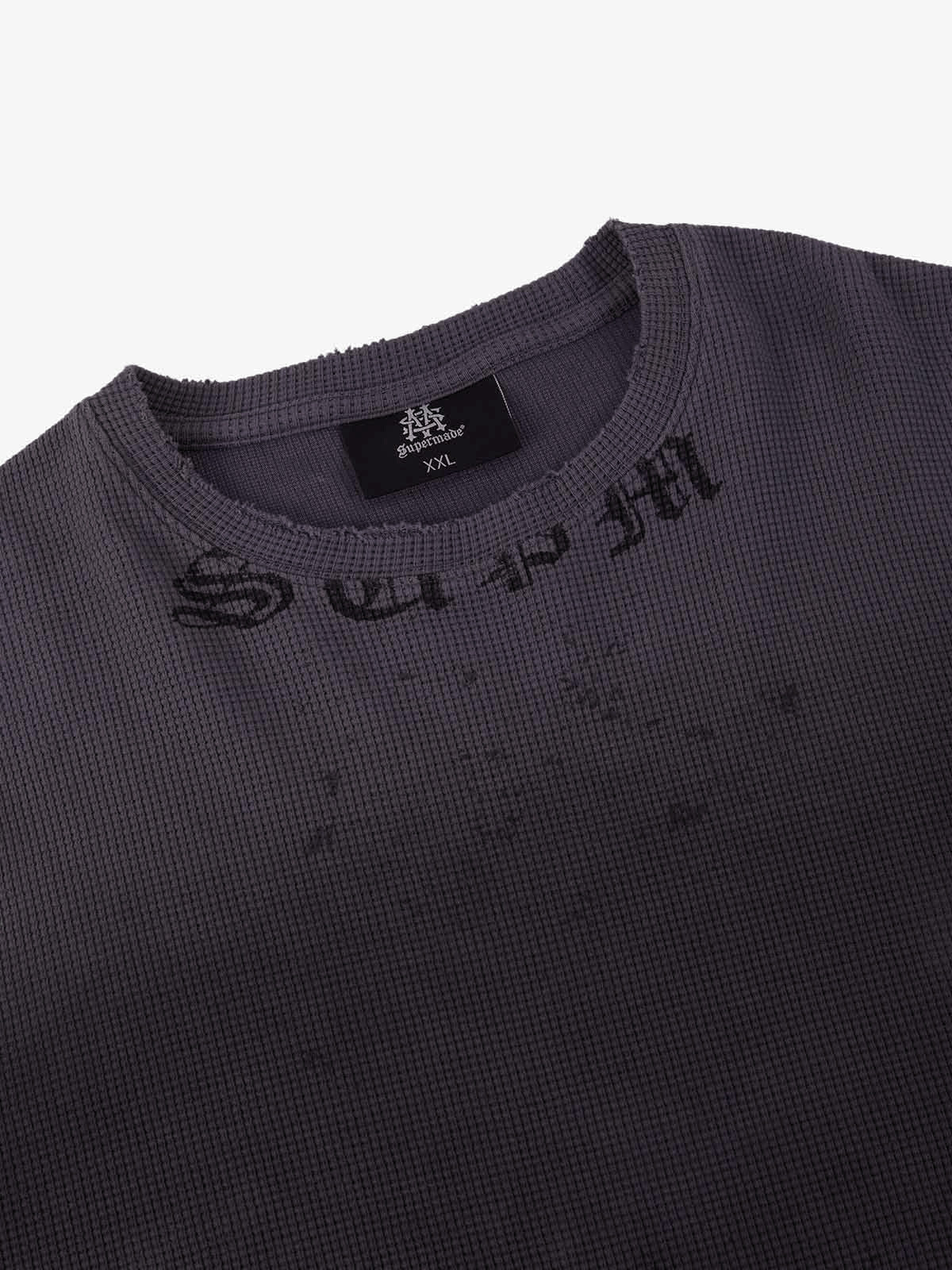 Waffelstrick Distressed Gradient Print Long-T-Shirt