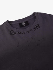 Waffelstrick Distressed Gradient Print Long-T-Shirt