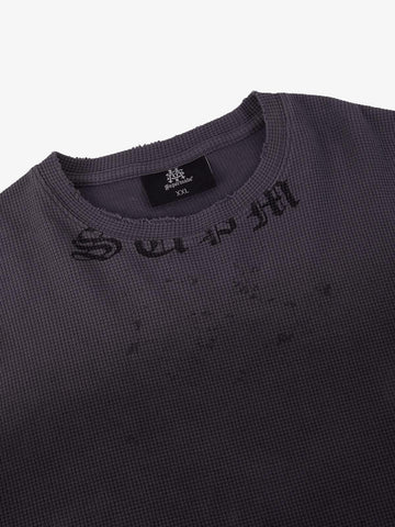 T-shirt long en maille gaufrée à imprimé dégradé vieilli