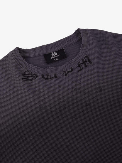 T-shirt long en maille gaufrée à imprimé dégradé vieilli