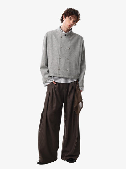 Button Detail Striped Panel Faux Layered Jacket