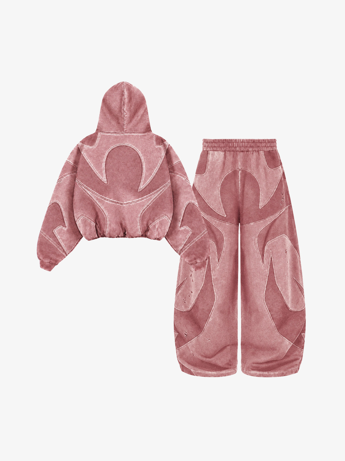 Washed Panel Detail Boxy Hoodie & Wide-Leg Sweatpants Set