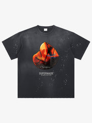 thesupermade-Cotton Basketball Print T-Shirt with Graffiti Design and Splatter Effect for Streetwear Fashion 