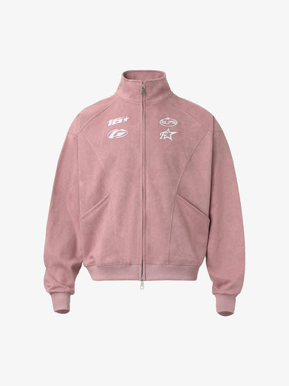 Suede Embroidered Zippered Short Jacket 