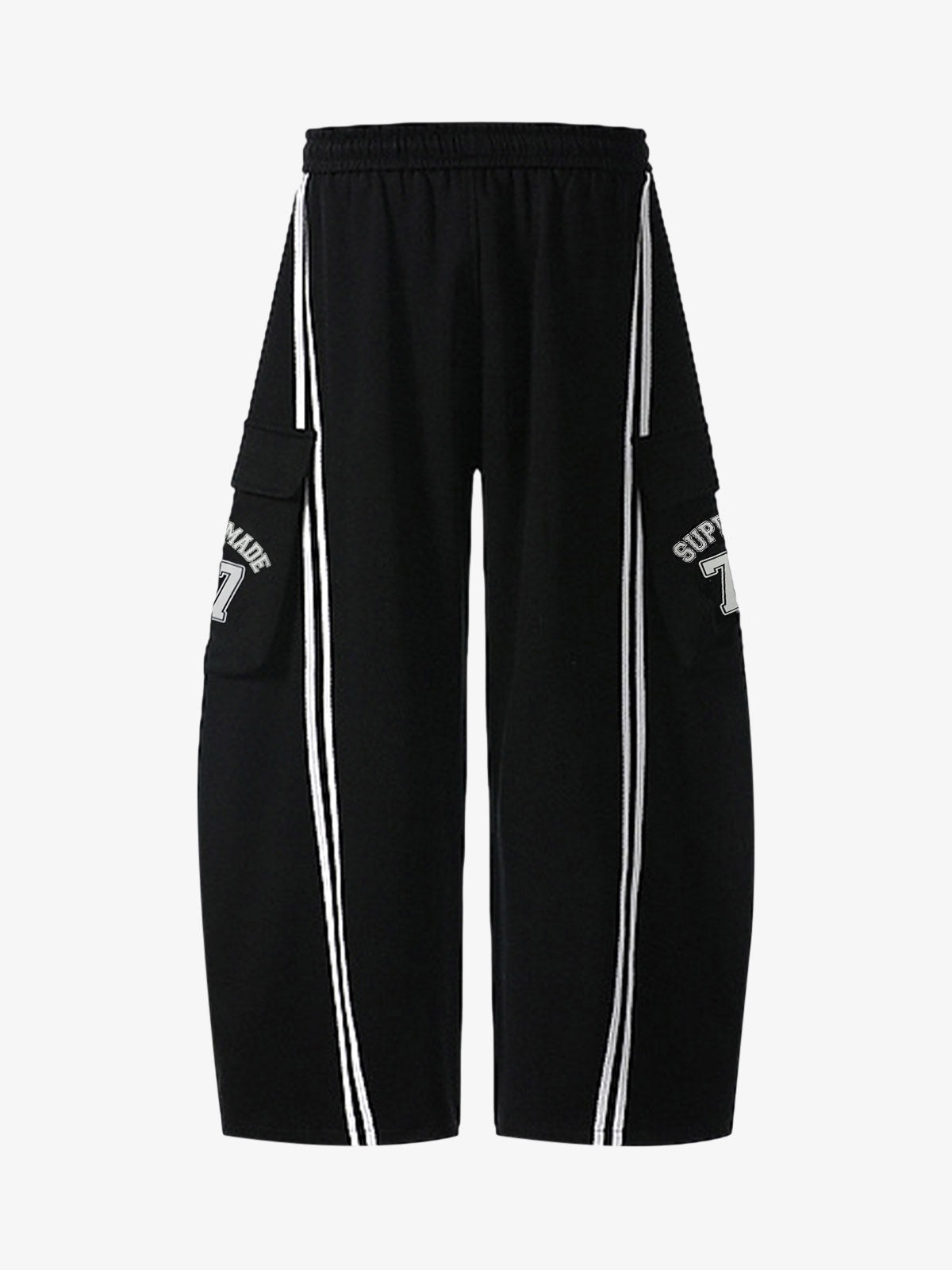 Cotton Web Stitching Letter Print Drawstring Barrel Pants 