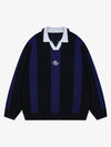 Vertical Striped Colorblock Lapel Sweater 