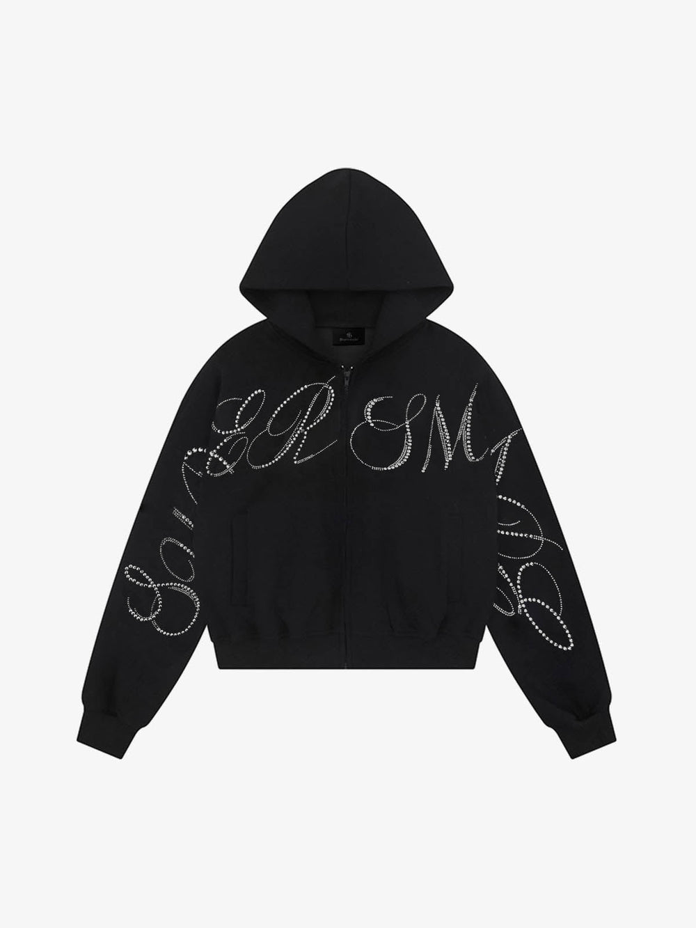 Street Hip-Hop Rhinestone Cropped Zip Up Hoodie 