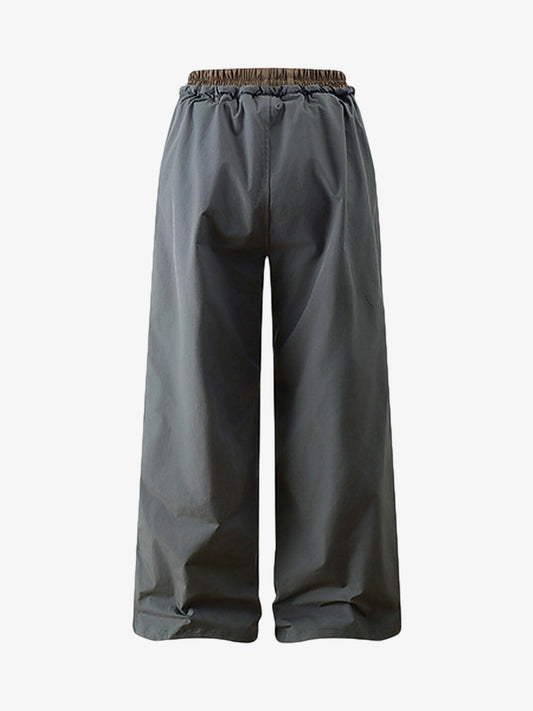 Retro Patchwork Faux Two-piece Double Waist Casual Pants 