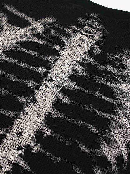 Skeleton Graphic Waffle Sweatshirt – Spooky Halloween Vibes - 2495 