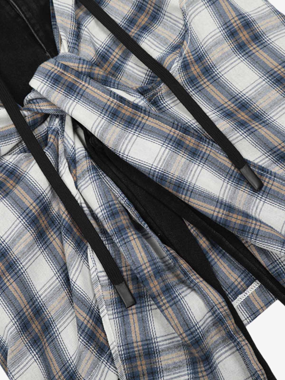 Faux Two-piece Plaid Detachable Scimitar Jeans 