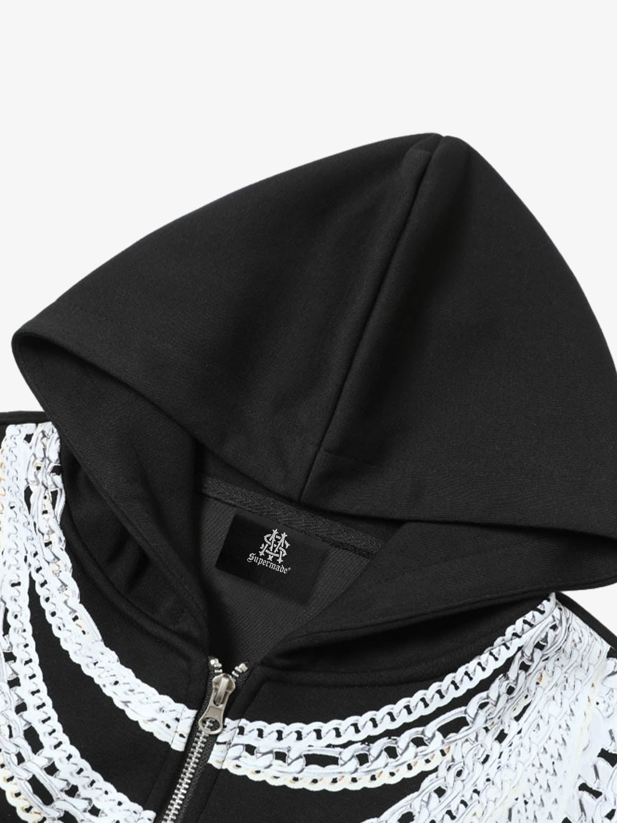 Retro Digital Chain Print Cardigan Zipper Hooded Sweatshirt 