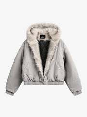 Spliced Fur Hooded Quilted Jacket - 2285 