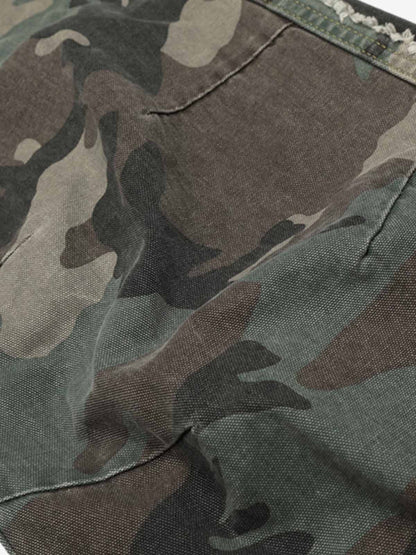Retro Double Waist Camouflage Barrel Pants 