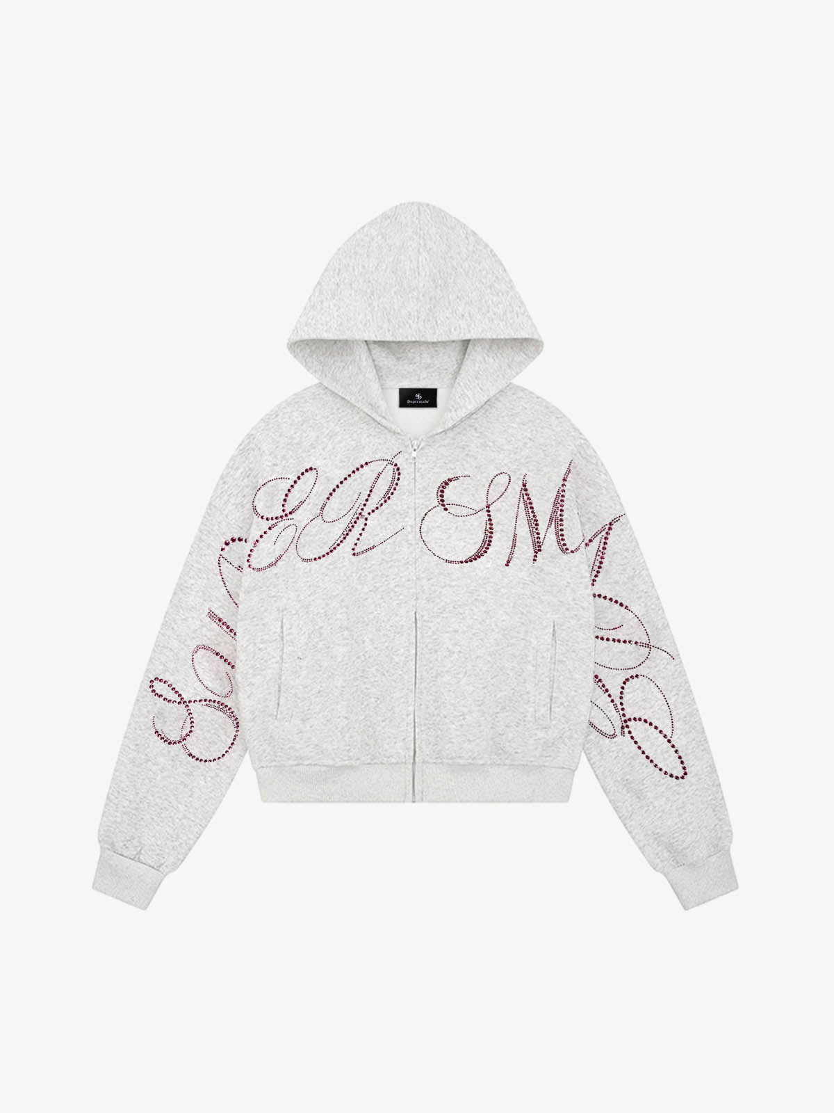 Street Hip-Hop Rhinestone Cropped Zip Up Hoodie 