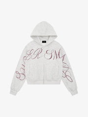Street Hip-Hop Rhinestone Cropped Zip Up Hoodie 