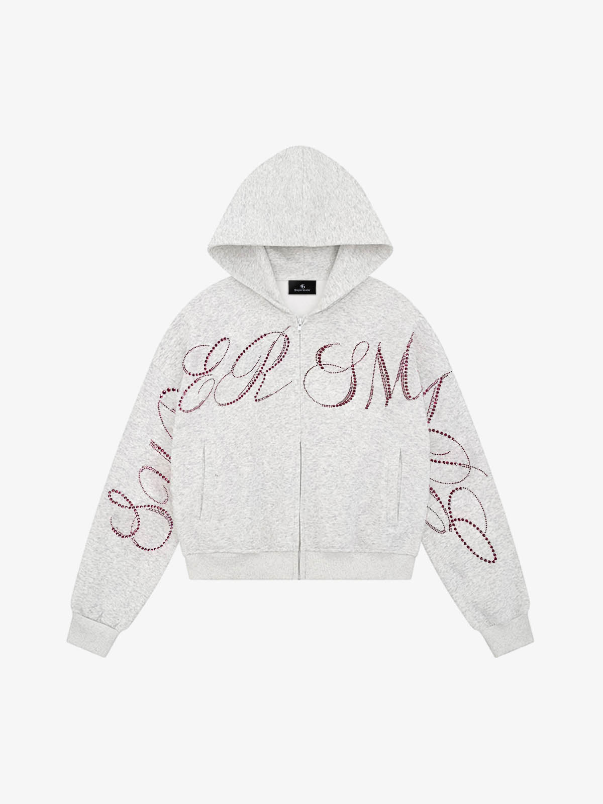 Street Hip-Hop Rhinestone Cropped Zip Up Hoodie 