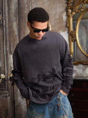 Waffelstrick Distressed Gradient Print Long-T-Shirt