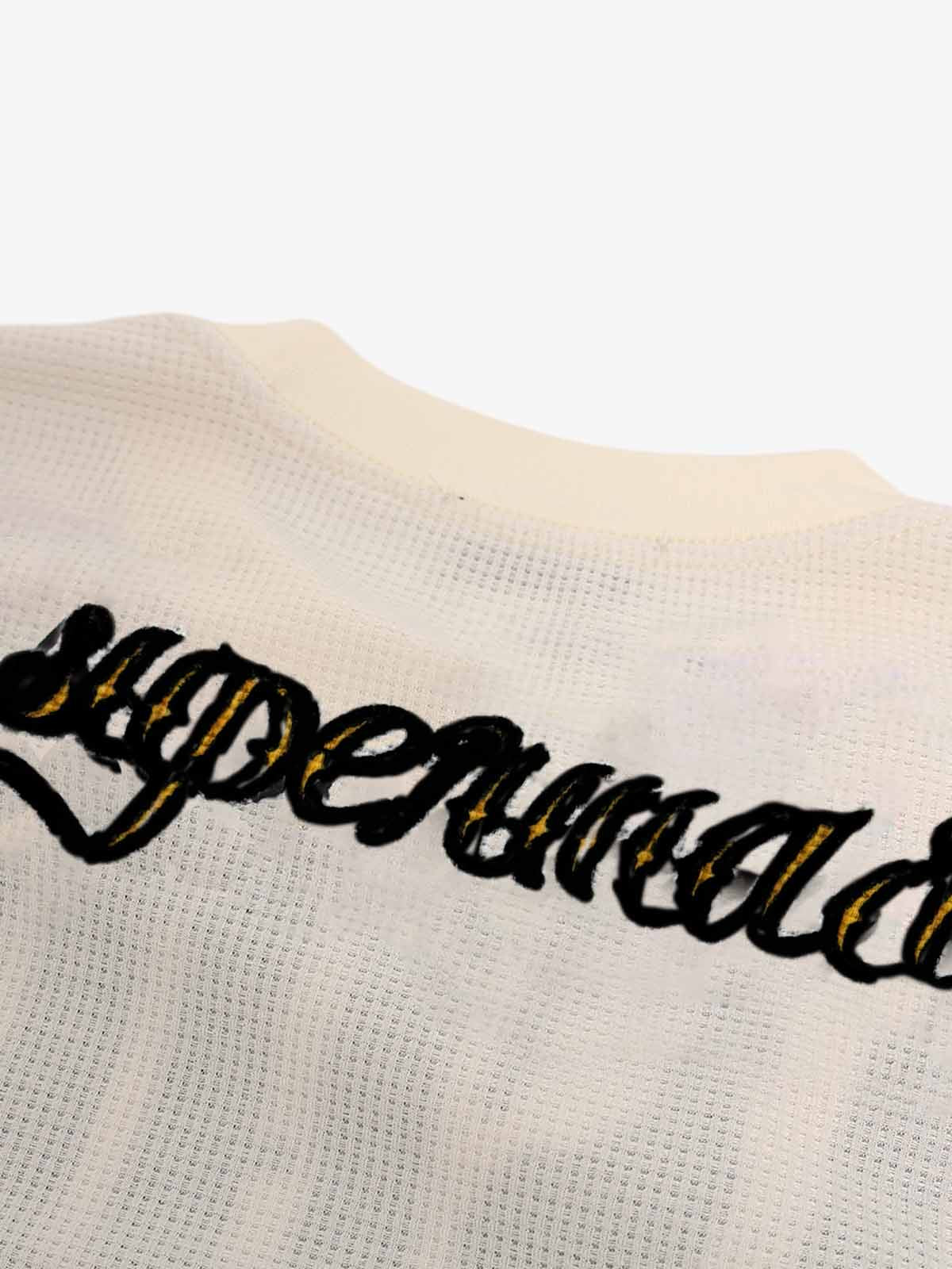 Retro Letter Print Waffle Simplicity Long-Sleeved T-Shirt 