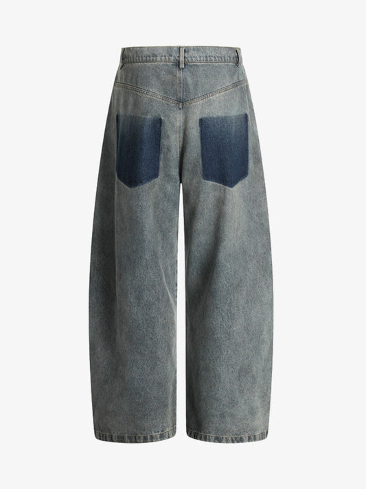 Distressed Rivet-washed Ripped Barrel Jeans 