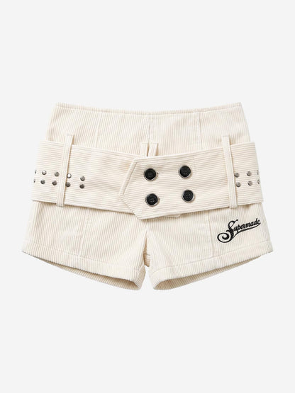 Studded Corduroy Double-Breasted Shorts