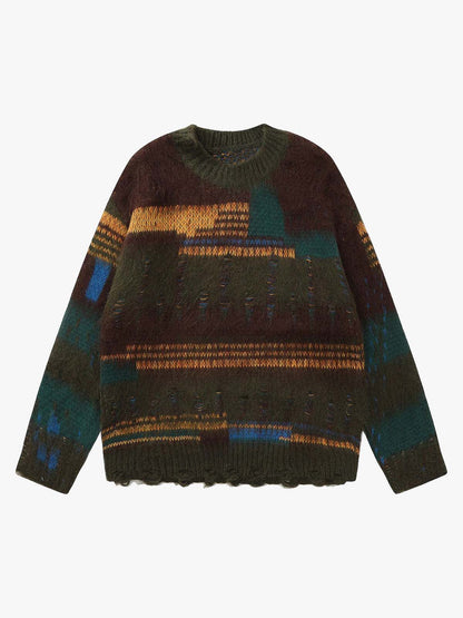 Geometric Irregular Striped Sweater 