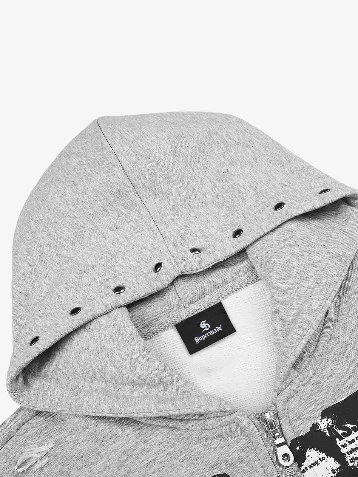 Studded Zip-Up Hooded Sweatshirt Jacket
