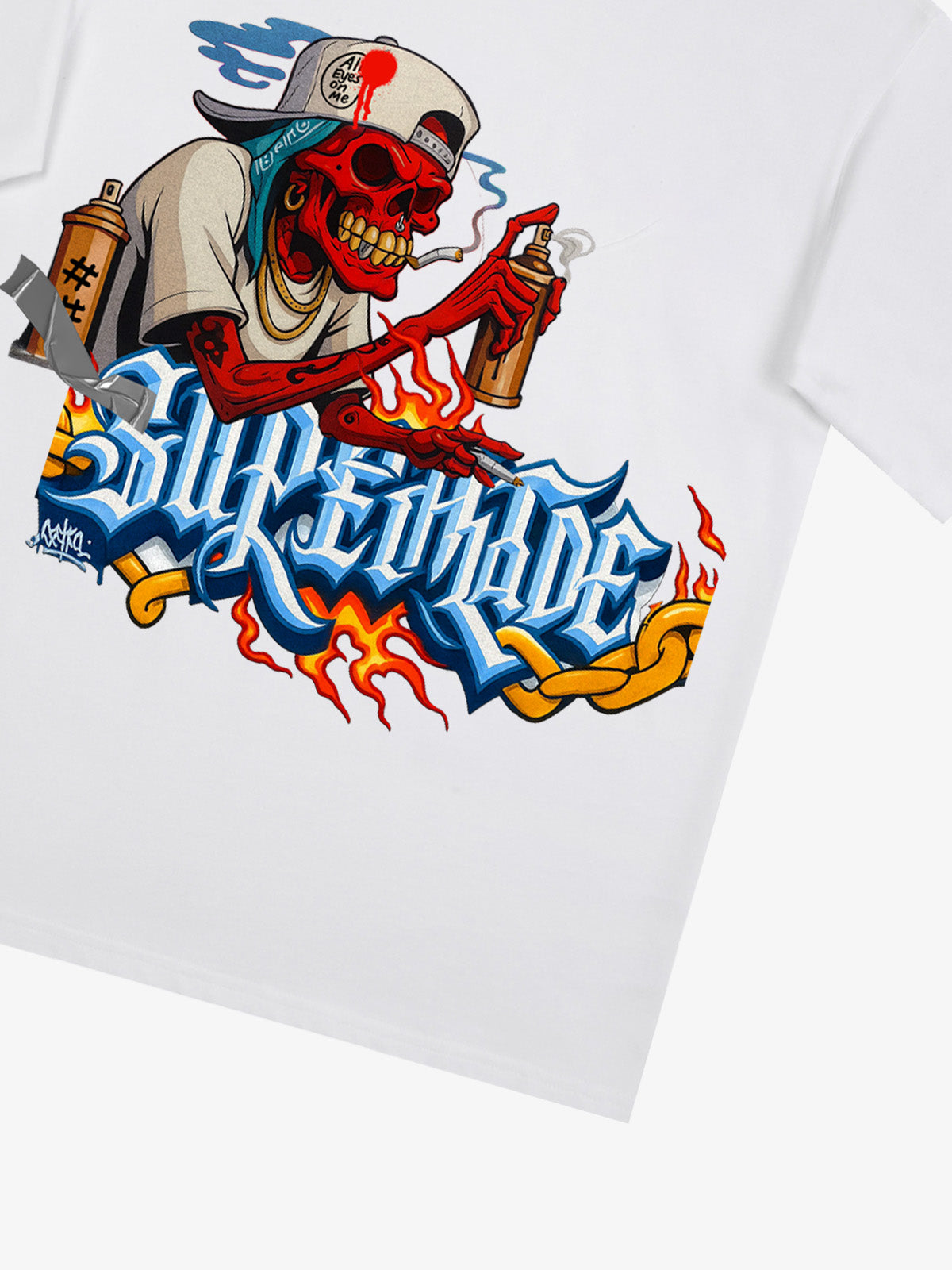 Thesupermade Skull Graffiti Artist Flame Flower Font T-shirt 