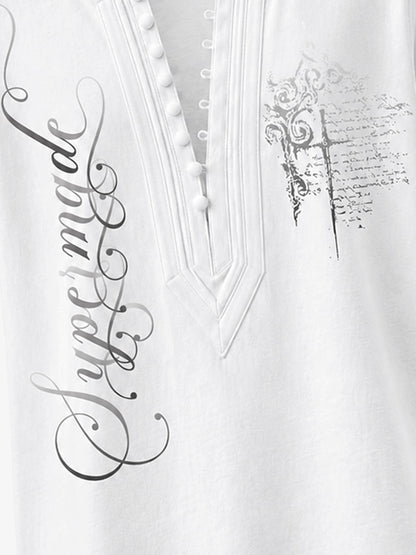 Irregular V-Neck Graphic T-Shirt