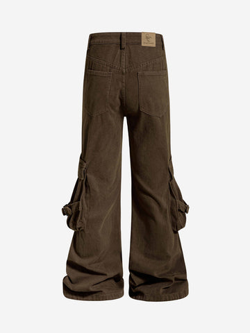 Logo Embroidered Multi-Pocket Flared Pants