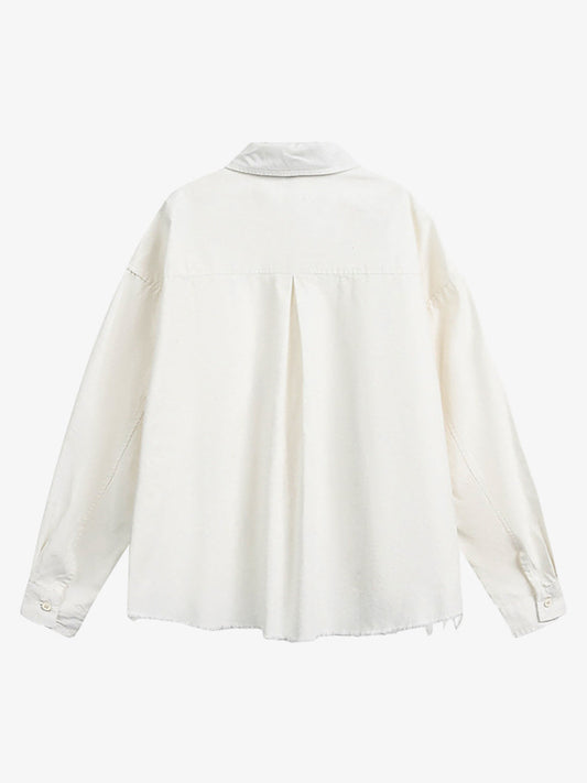 Fun Distressed Raw-edge Printed Long-sleeved Shirt 