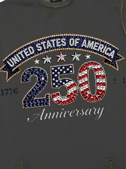 Rhinestone 250 Ripped Washed T-Shirt 