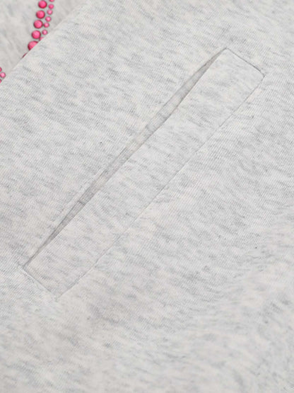 Street Hip-Hop Rhinestone Cropped Zip Up Hoodie 