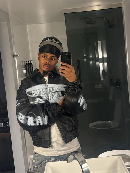 Faux Leather Vintage Street Black Air Jacket - 1821 